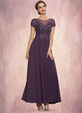 Savannah A-Line Scoop Neck Ankle-Length Chiffon Lace Mother of the Bride Dress With Sequins STI126P0014626