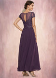 Savannah A-Line Scoop Neck Ankle-Length Chiffon Lace Mother of the Bride Dress With Sequins STI126P0014626
