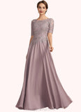 Bethany A-Line Scoop Neck Floor-Length Chiffon Lace Mother of the Bride Dress STI126P0014628