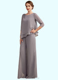 Maya Jumpsuit/Pantsuit Scoop Neck Floor-Length Chiffon Mother of the Bride Dress With Beading STI126P0014630