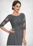 Kaydence A-Line Scoop Neck Tea-Length Chiffon Lace Mother of the Bride Dress With Sequins STI126P0014642