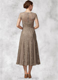 Maeve A-line V-Neck Tea-Length Chiffon Lace Mother of the Bride Dress STI126P0014644