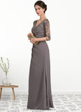 Giuliana A-line V-Neck Floor-Length Chiffon Lace Mother of the Bride Dress With Cascading Ruffles STI126P0014645