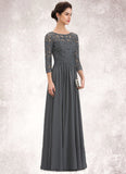 Chanel A-Line Scoop Neck Floor-Length Chiffon Lace Mother of the Bride Dress With Ruffle Beading Sequins STI126P0014652