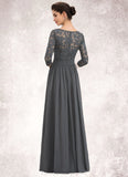 Chanel A-Line Scoop Neck Floor-Length Chiffon Lace Mother of the Bride Dress With Ruffle Beading Sequins STI126P0014652