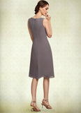 Phoebe A-Line Scoop Neck Knee-Length Chiffon Mother of the Bride Dress With Beading STI126P0014654