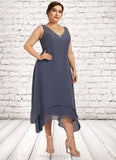 Kianna A-line V-Neck Ankle-Length Chiffon Mother of the Bride Dress With Beading STI126P0014655