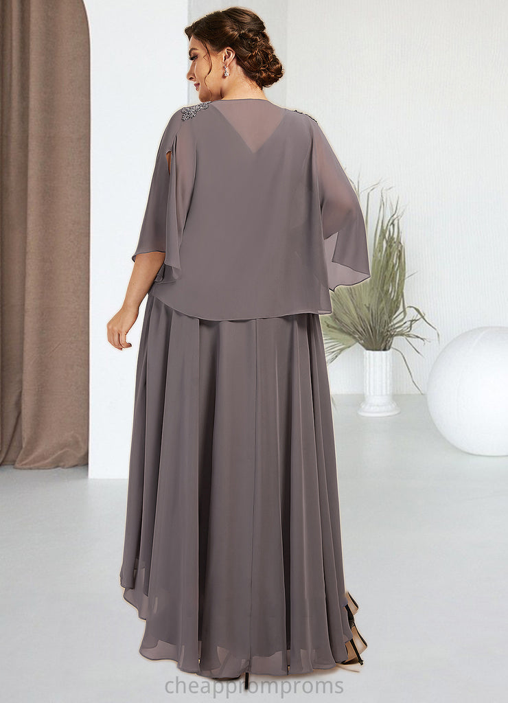 Clare A-line V-Neck Asymmetrical Chiffon Mother of the Bride Dress With Beading Sequins STI126P0014656