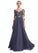 Aubrey A-Line V-neck Floor-Length Chiffon Lace Mother of the Bride Dress STI126P0014659