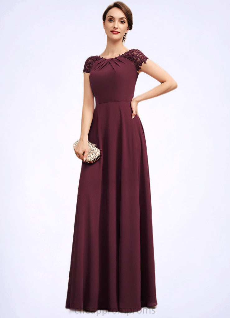 Savannah A-Line Scoop Neck Floor-Length Chiffon Mother of the Bride Dress With Ruffle Lace STI126P0014662