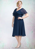 Catherine A-Line V-neck Knee-Length Chiffon Mother of the Bride Dress With Ruffle STI126P0014664