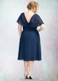 Catherine A-Line V-neck Knee-Length Chiffon Mother of the Bride Dress With Ruffle STI126P0014664