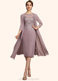 Ava Sheath/Column Scoop Neck Knee-Length Chiffon Lace Mother of the Bride Dress With Beading Sequins STI126P0014666