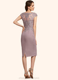 Ava Sheath/Column Scoop Neck Knee-Length Chiffon Lace Mother of the Bride Dress With Beading Sequins STI126P0014666