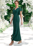 Mina A-Line V-neck Ankle-Length Chiffon Mother of the Bride Dress With Ruffle Beading Sequins STI126P0014672
