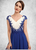 Jessica A-Line V-neck Tea-Length Chiffon Mother of the Bride Dress With Ruffle Lace STI126P0014677