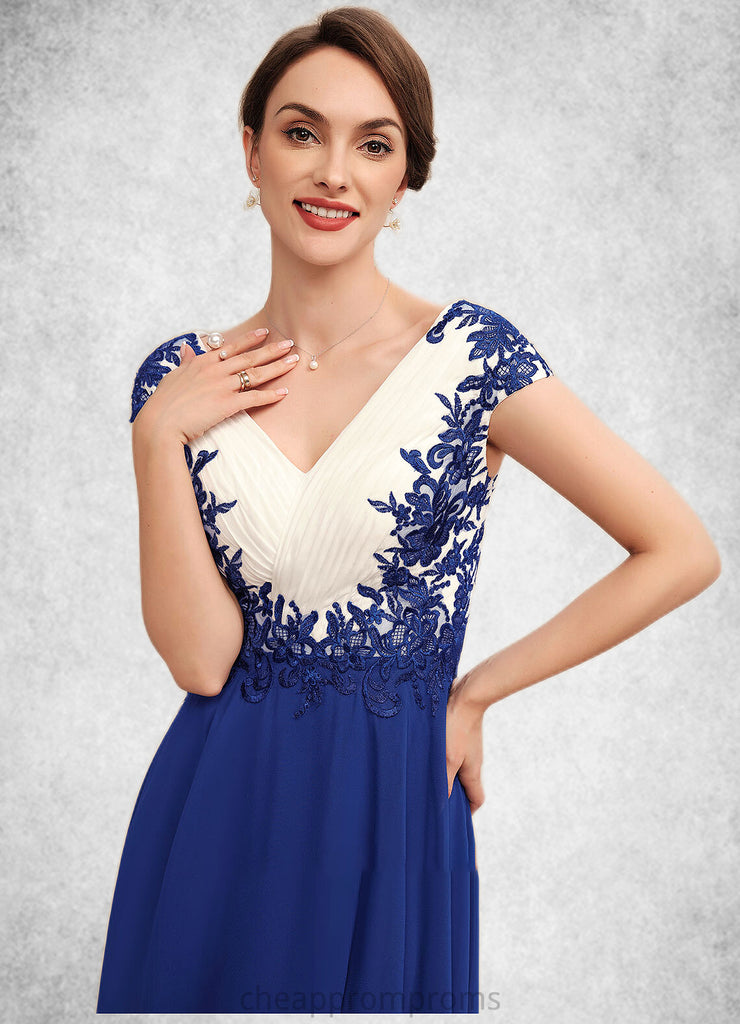 Jessica A-Line V-neck Tea-Length Chiffon Mother of the Bride Dress With Ruffle Lace STI126P0014677