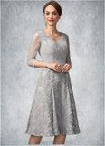 Zion A-Line V-neck Knee-Length Lace Mother of the Bride Dress With Beading Sequins STI126P0014689