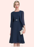 Scarlett A-Line Scoop Neck Knee-Length Chiffon Mother of the Bride Dress With Ruffle Lace Beading Sequins STI126P0014690