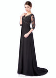 Londyn Empire V-neck Sweep Train Chiffon Mother of the Bride Dress With Lace Beading STI126P0014697