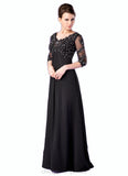 Londyn Empire V-neck Sweep Train Chiffon Mother of the Bride Dress With Lace Beading STI126P0014697