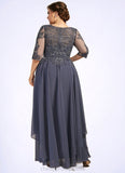 Aubrie A-Line Scoop Neck Ankle-Length Chiffon Lace Mother of the Bride Dress With Cascading Ruffles STI126P0014698