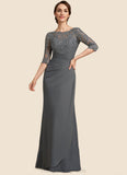 Aurora Sheath/Column Scoop Neck Floor-Length Chiffon Lace Mother of the Bride Dress With Ruffle STI126P0014703