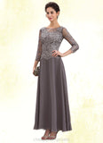 Reese A-Line Scoop Neck Ankle-Length Chiffon Lace Mother of the Bride Dress STI126P0014706