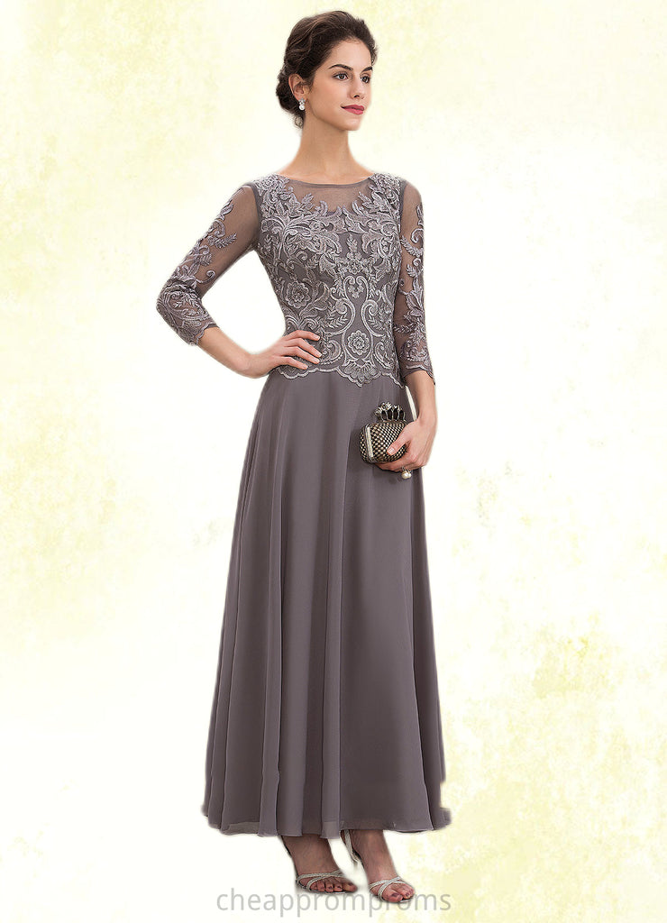 Reese A-Line Scoop Neck Ankle-Length Chiffon Lace Mother of the Bride Dress STI126P0014706