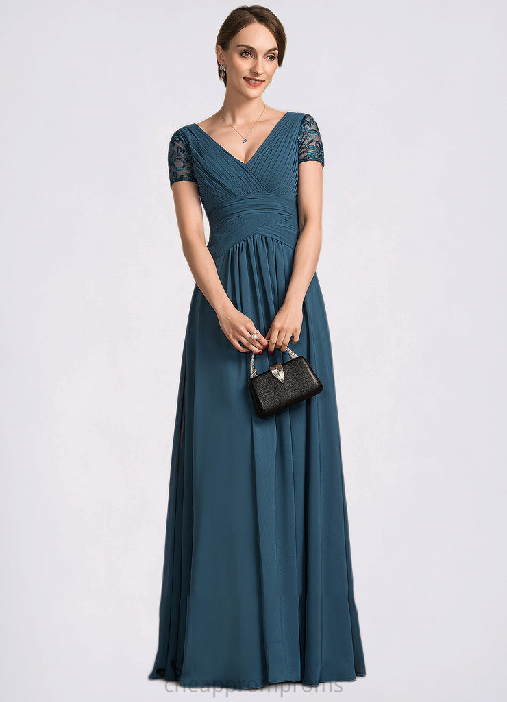 Paisley A-Line V-neck Floor-Length Chiffon Mother of the Bride Dress With Lace STI126P0014713
