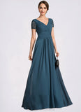 Paisley A-Line V-neck Floor-Length Chiffon Mother of the Bride Dress With Lace STI126P0014713