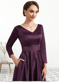 Genesis A-Line V-neck Ankle-Length Satin Mother of the Bride Dress With Pockets STI126P0014720