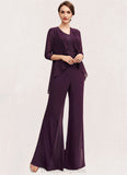 Caroline Jumpsuit/Pantsuit Scoop Neck Floor-Length Chiffon Lace Mother of the Bride Dress STI126P0014722