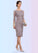 Aurora Sheath/Column Scoop Neck Knee-Length Satin Lace Mother of the Bride Dress With Beading Bow(s) STI126P0014727