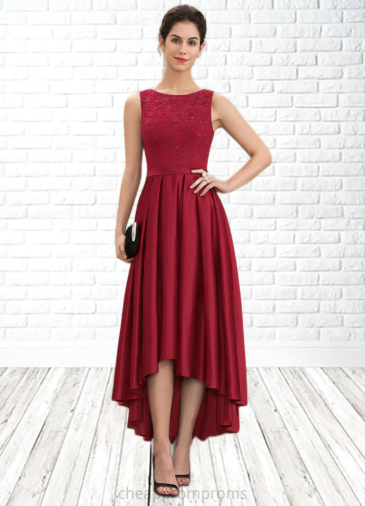 Alessandra A-Line Scoop Neck Asymmetrical Satin Lace Mother of the Bride Dress With Sequins STI126P0014752