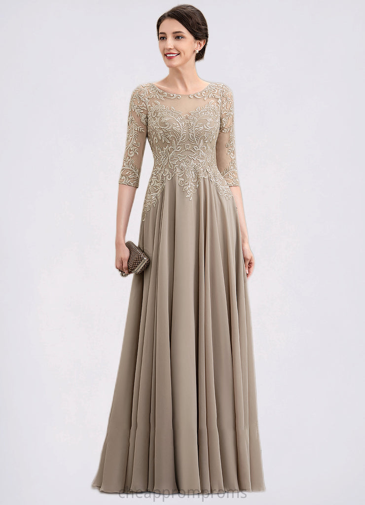 Alexa A-Line Scoop Neck Floor-Length Chiffon Lace Mother of the Bride Dress With Sequins STI126P0014764