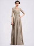 Alexa A-Line Scoop Neck Floor-Length Chiffon Lace Mother of the Bride Dress With Sequins STI126P0014764