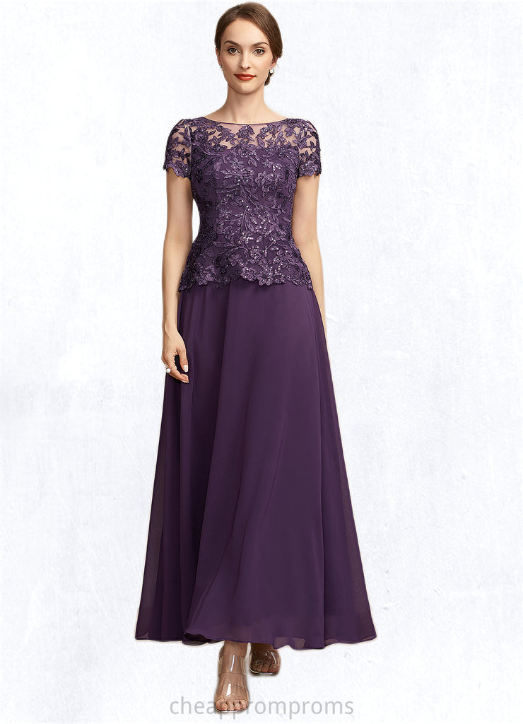 Campbell A-Line Scoop Neck Ankle-Length Chiffon Lace Mother of the Bride Dress With Sequins STI126P0014769