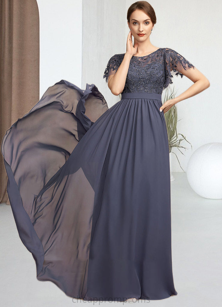 Asia A-Line Scoop Neck Floor-Length Chiffon Lace Mother of the Bride Dress With Sequins STI126P0014775