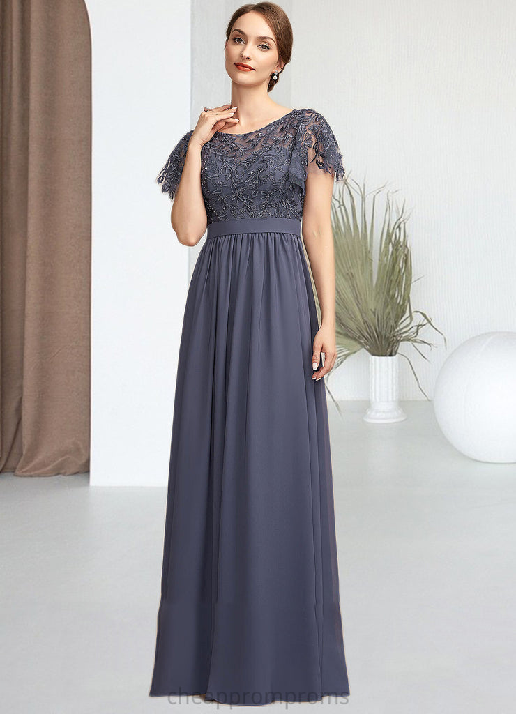 Asia A-Line Scoop Neck Floor-Length Chiffon Lace Mother of the Bride Dress With Sequins STI126P0014775