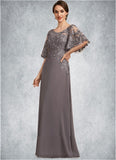 Lorelai A-Line Scoop Neck Floor-Length Chiffon Lace Mother of the Bride Dress With Sequins STI126P0014776