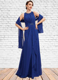 Ariel A-Line Scoop Neck Floor-Length Chiffon Mother of the Bride Dress With Beading Cascading Ruffles STI126P0014781