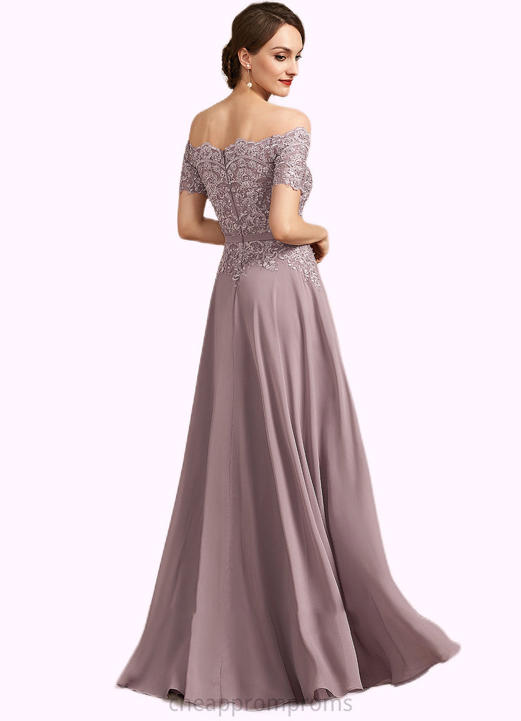 Adalyn A-Line Off-the-Shoulder Floor-Length Chiffon Lace Mother of the Bride Dress With Beading Sequins STI126P0014785