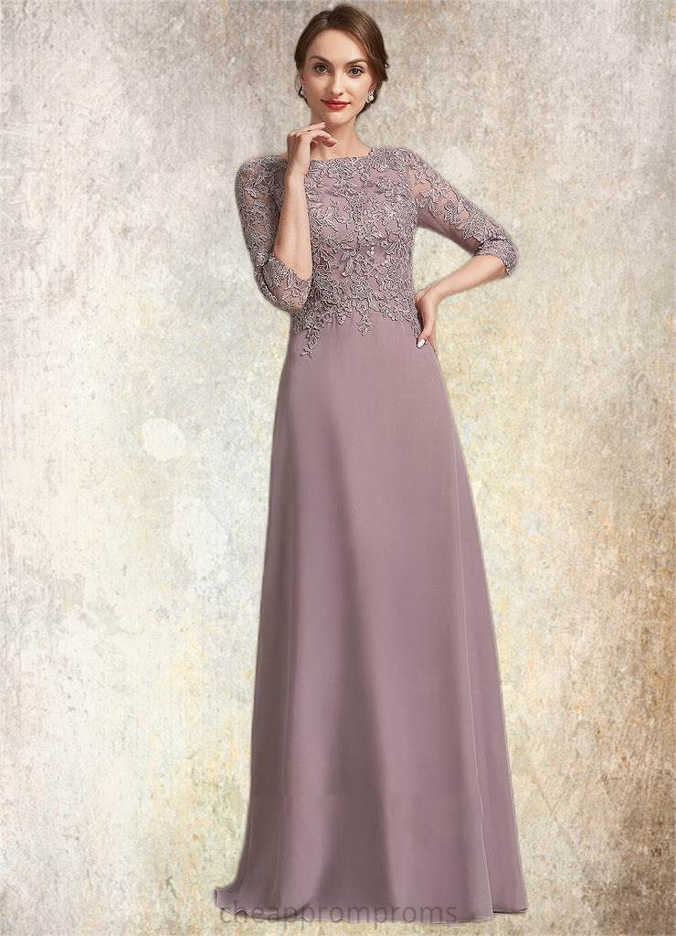 Jaylyn A-Line Scoop Neck Floor-Length Chiffon Lace Mother of the Bride Dress STI126P0014788