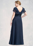Yareli A-Line V-neck Floor-Length Chiffon Mother of the Bride Dress With Crystal Brooch Cascading Ruffles STI126P0014796