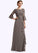 Everly A-Line Scoop Neck Floor-Length Chiffon Lace Mother of the Bride Dress With Beading Cascading Ruffles STI126P0014797