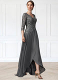 Arielle A-Line V-neck Asymmetrical Chiffon Lace Mother of the Bride Dress With Sequins STI126P0014803