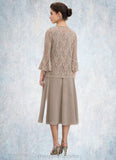 Shyanne A-Line Scoop Neck Tea-Length Chiffon Lace Mother of the Bride Dress With Sequins STI126P0014816