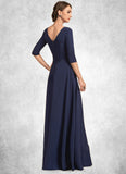 Zara A-Line V-neck Floor-Length Stretch Crepe Mother of the Bride Dress With Bow(s) STI126P0014831