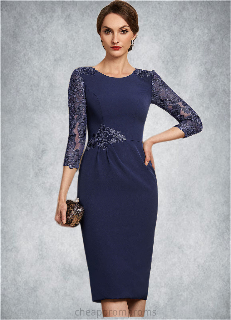 Victoria Sheath/Column Scoop Neck Knee-Length Lace Stretch Crepe Mother of the Bride Dress With Sequins STI126P0014840